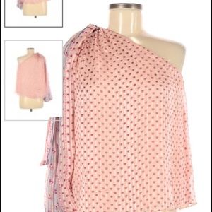 GREAT FIND! Ulla Johnson one-shoulder top in pink, orange and purple. 100% silk